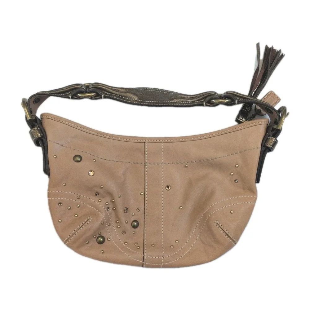 Vintage Y2K Coach Soho Studded Demi Hobo Hand Bag Tan Leather Metallic Strap